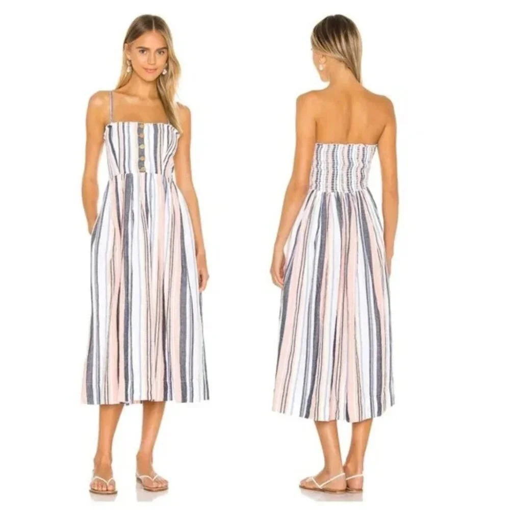 Free People Striped Midi Dress - Blue, White, Pink